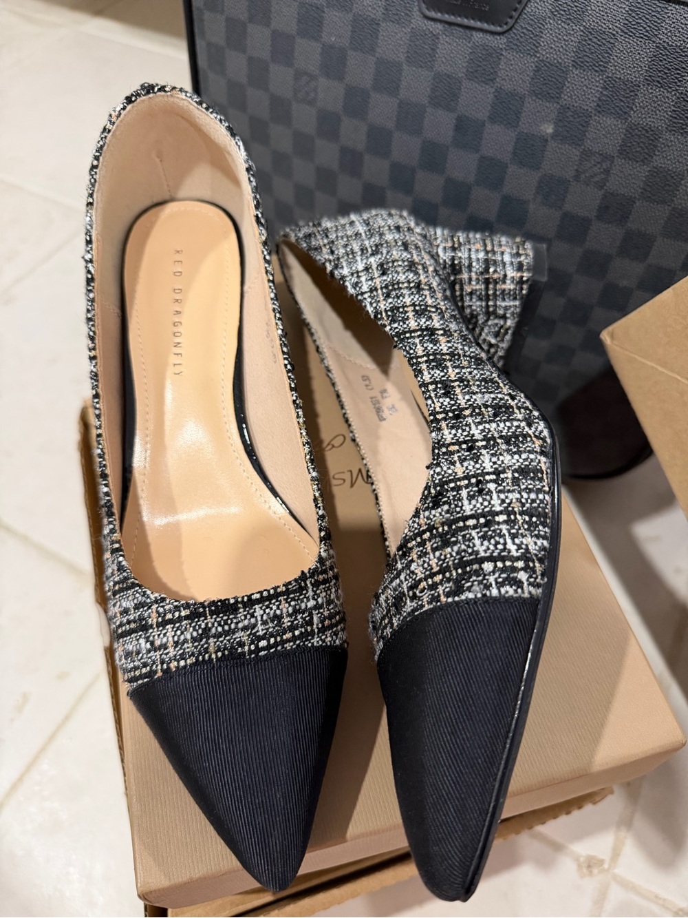 Black Tweed Pointed Toe Pumps